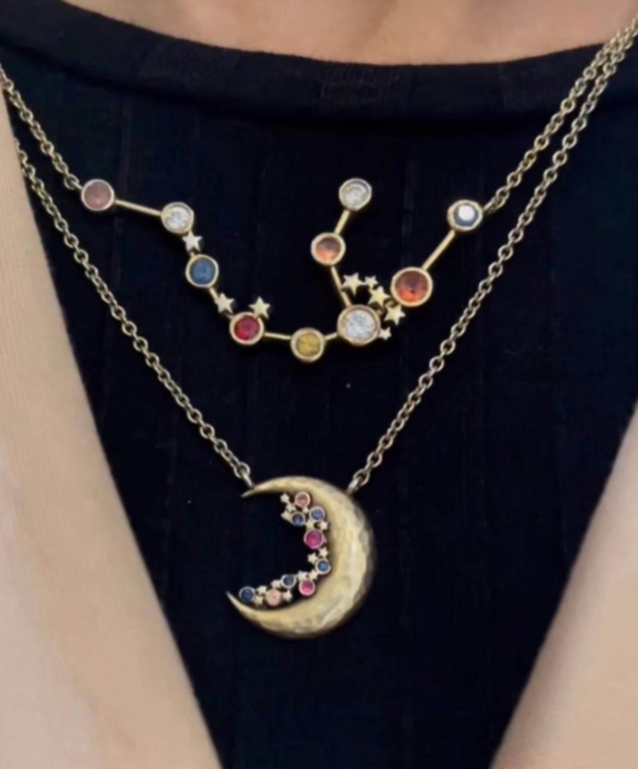 18k Yellow Gold Aquarius Constellation Necklace with Sapphires and Diamonds In New Condition In London, GB