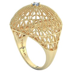 18k Yellow Gold Arabic Style Modernist Dome Lacework Ring