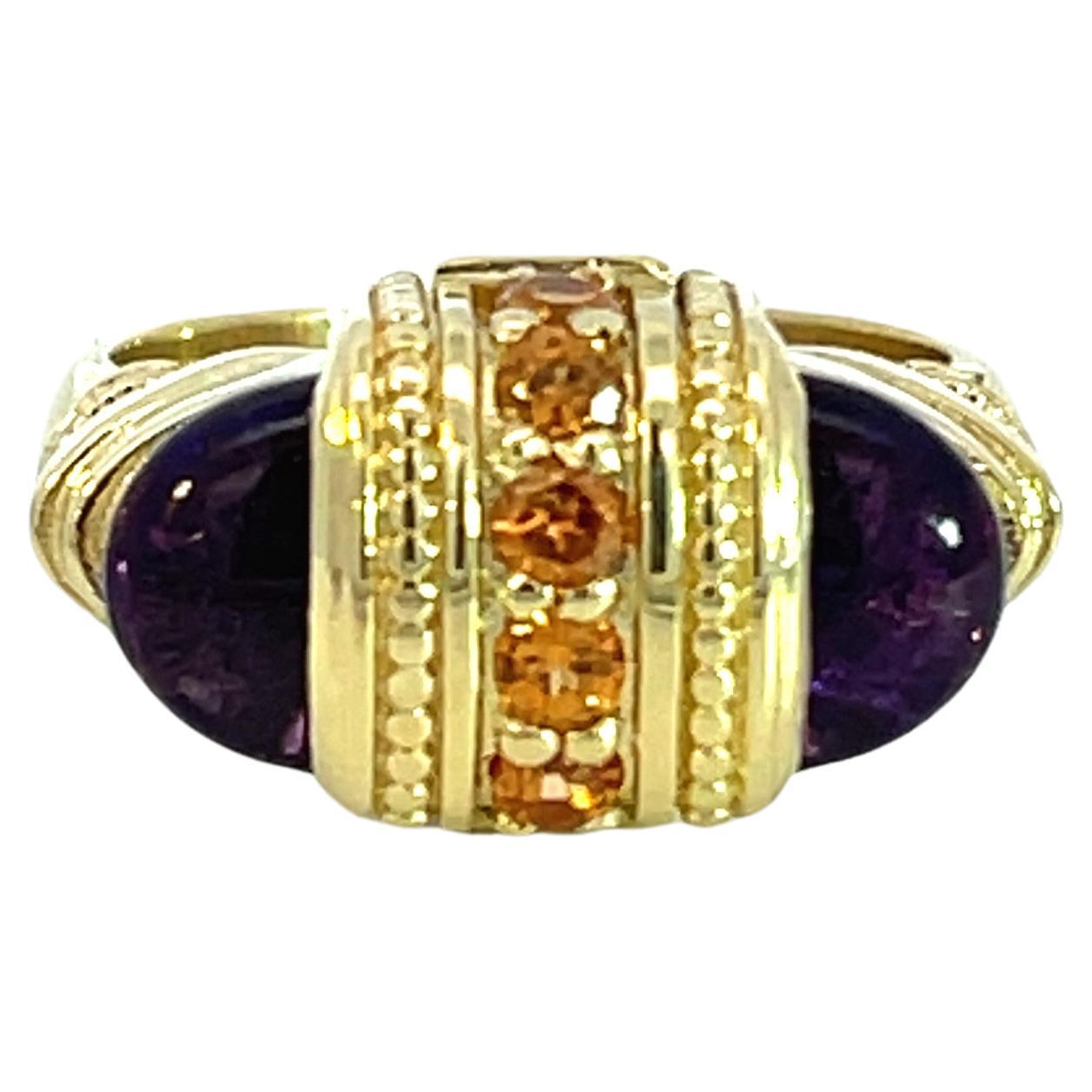 18k Yellow Gold Arch-style Ring with Amethyst and Citrine For Sale