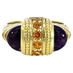 18k Yellow Gold Arch-style Ring with Amethyst and Citrine