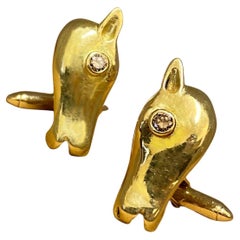 18k Yellow Gold, Argyle Champagne Diamond Melbourne Cup Horse Heads Cufflinks