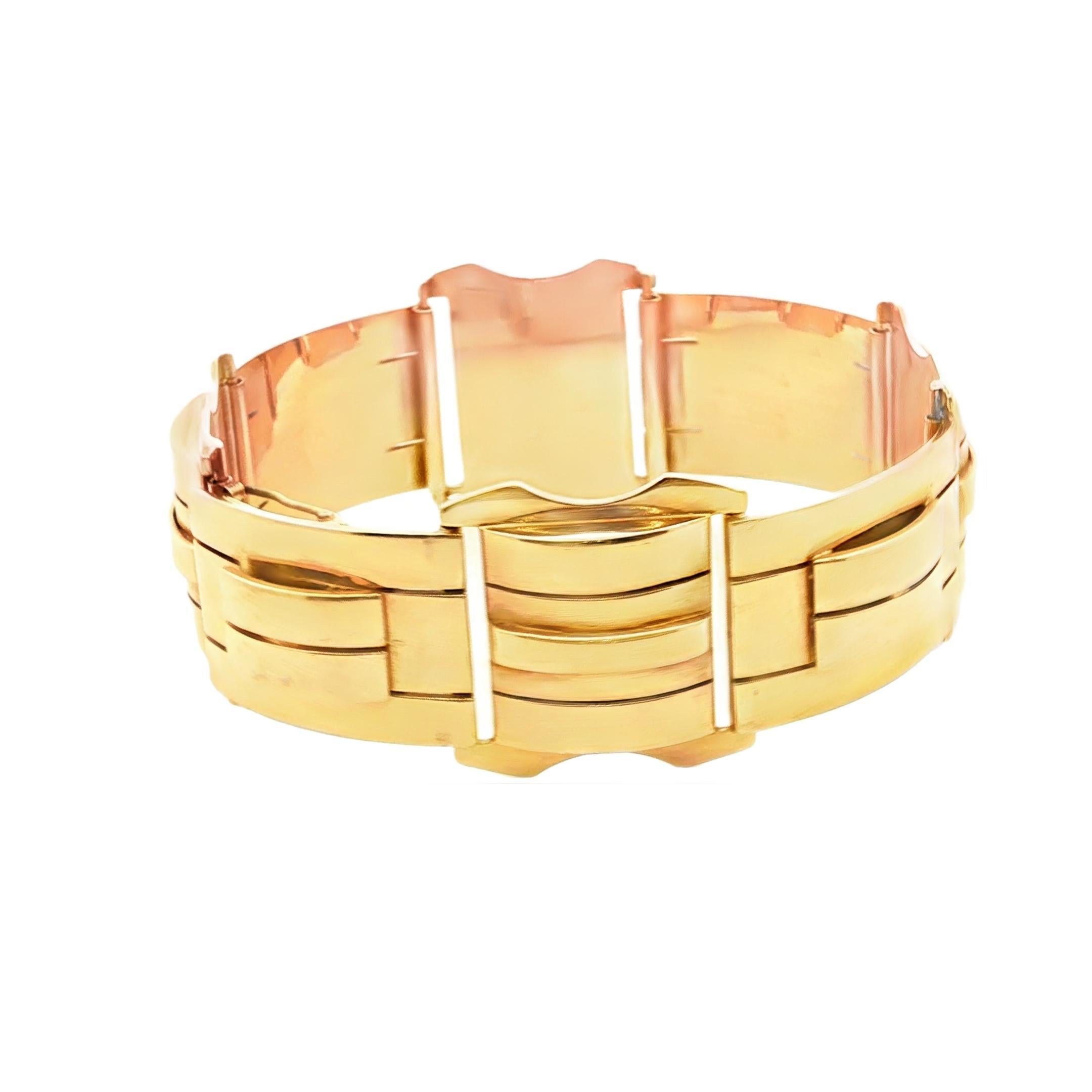 Bracelet Art Déco 1930 en or jaune 18K 100.40 gr Bon état - En vente à New York, NY