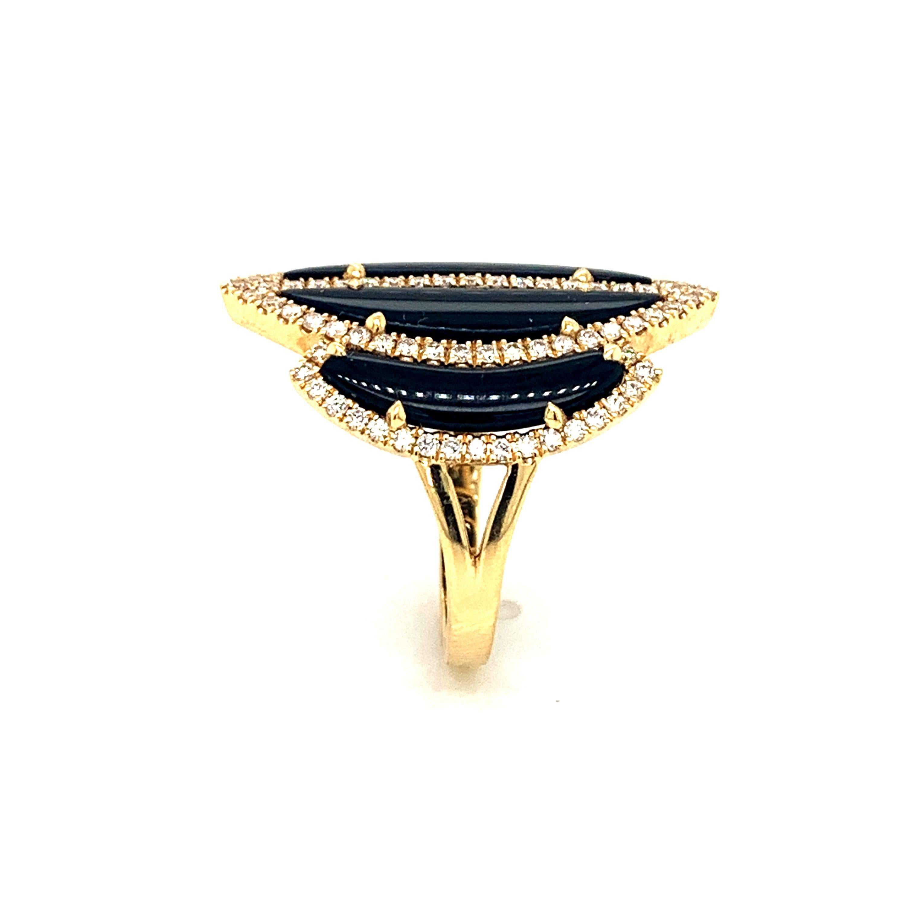 Women's 18 Karat Gold Art Deco Style Cocktail Ring with Cabochon Black Onyx & Diamonds For Sale