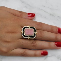 18 Karat Gold Cocktail Ring with Pink Opal, Black Onyx and Diamonds