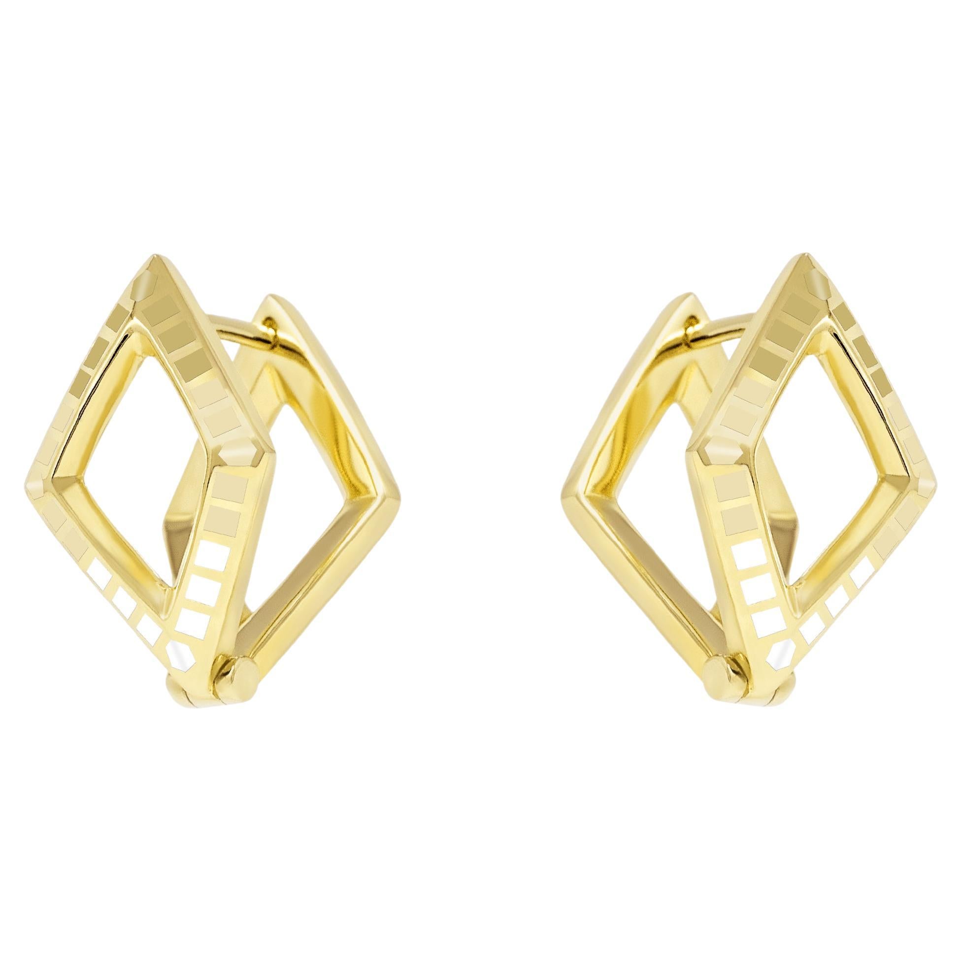 18k Yellow Gold Art Deco Enamel Snake Hoop Hunter Earrings For Sale