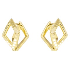 18k Yellow Gold Art Deco Enamel Snake Hoop Hunter Earrings