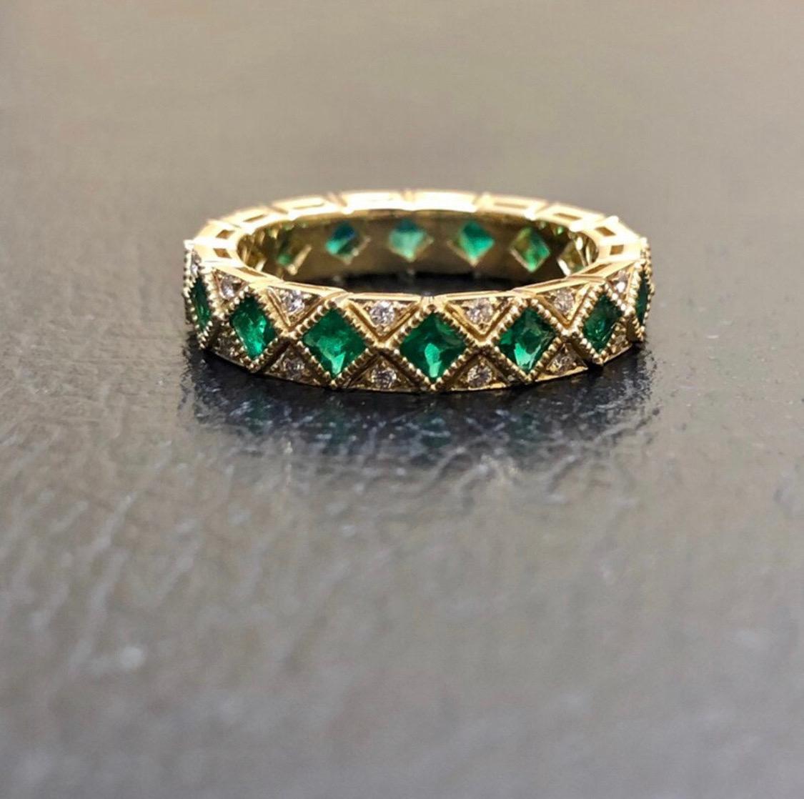 Dekara Designs Collection

Art Deco Inspired Genuine Princess Cut Emerald Diamond Eternity Diamond Band.

This piece is handmade to perfection, from the stone setting to the shine finish. High end heirloom Emerald and diamond band.

Metal- 18K