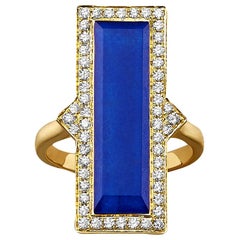 18K Yellow Gold Ring with Lapis Lazuli Rock Crystal Quartz and Diamonds