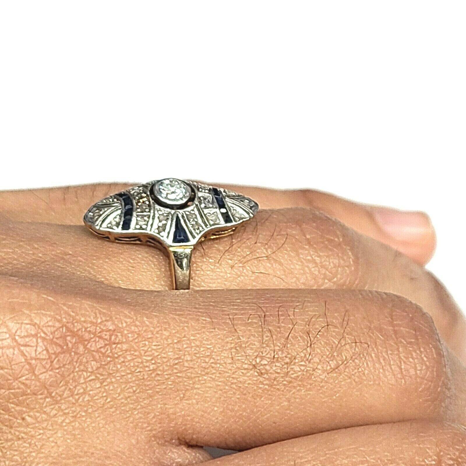 18 Karat Gelbgold Art Deco Ring mit Saphir und Diamant Damen im Angebot