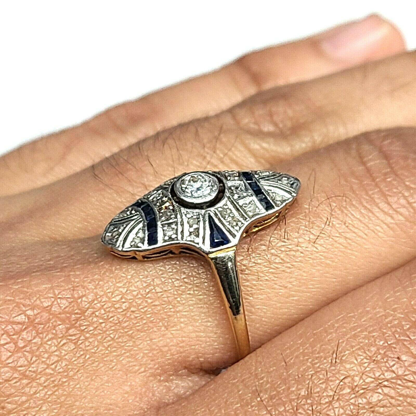 18 Karat Gelbgold Art Deco Ring mit Saphir und Diamant im Angebot 2