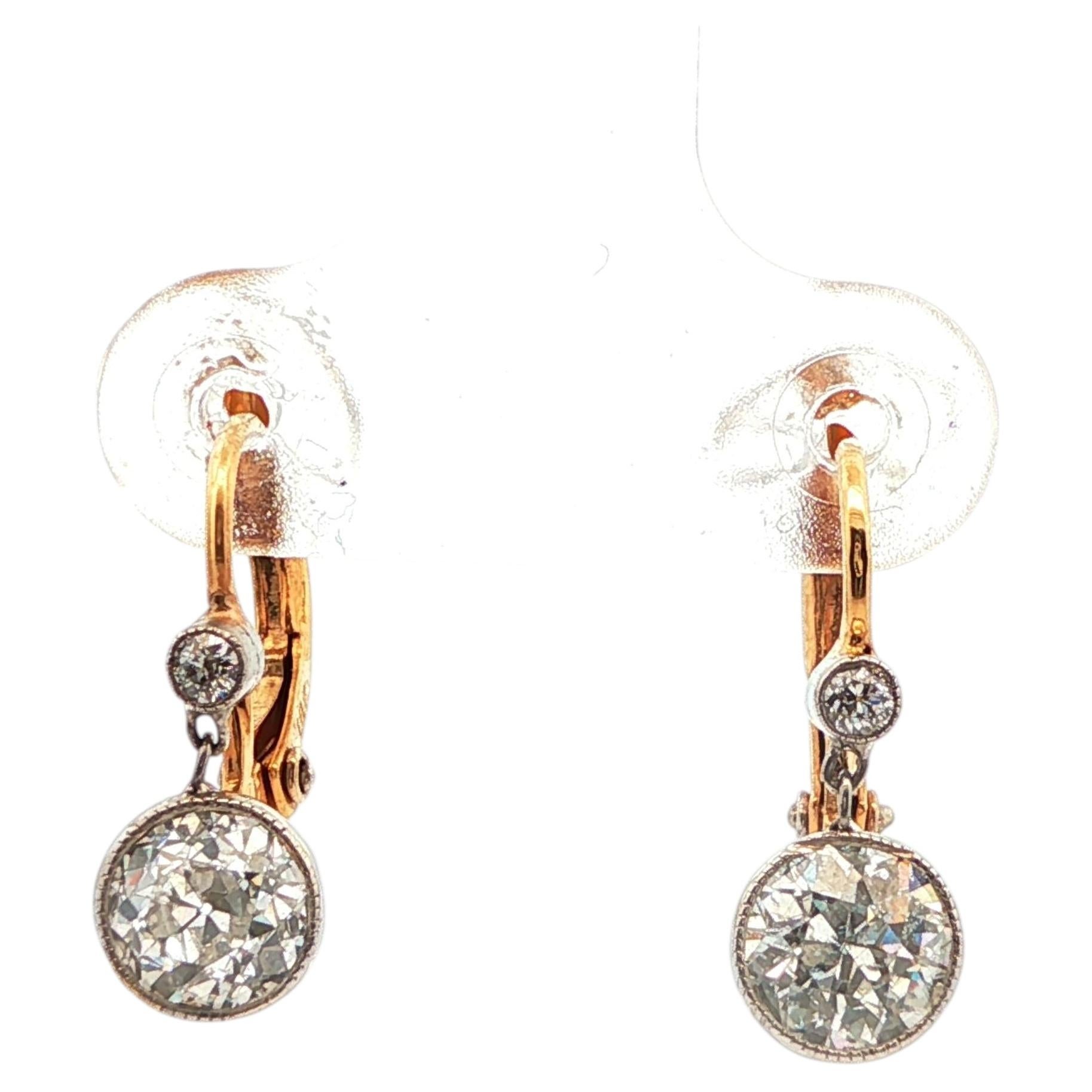 18k Yellow Gold Art Deco Yellow Gold Diamond Drop Earrings