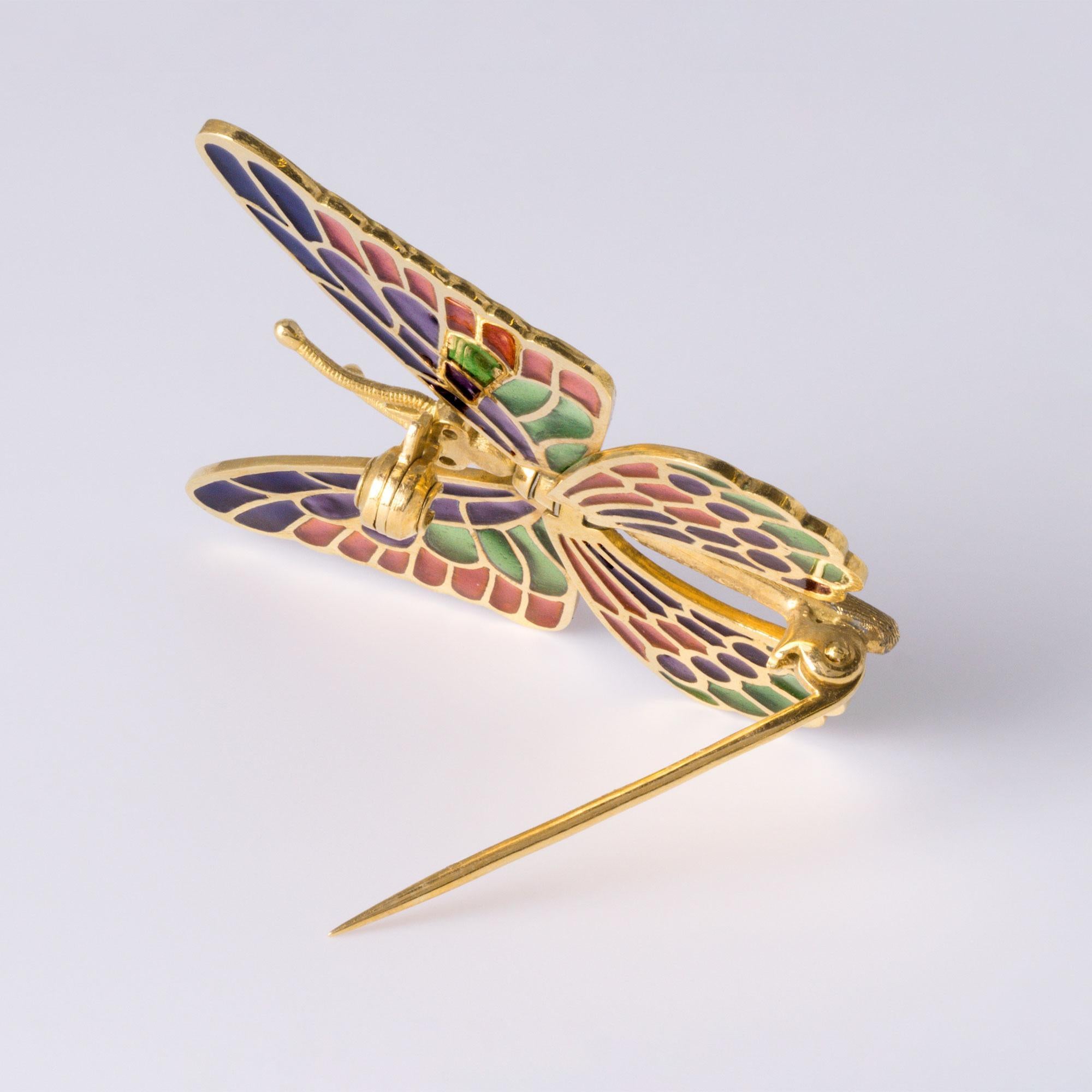 Broche Mariposa Articulada de Oro Amarillo de 18 K con Aplique de Color Hecho en España en Bueno estado para la venta en Los Angeles, CA