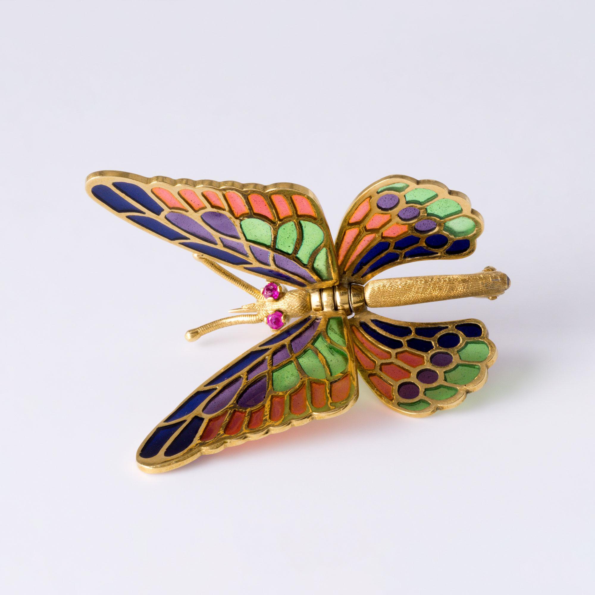 Femenino o masculino Broche Mariposa Articulada de Oro Amarillo de 18 K con Aplique de Color Hecho en España en venta