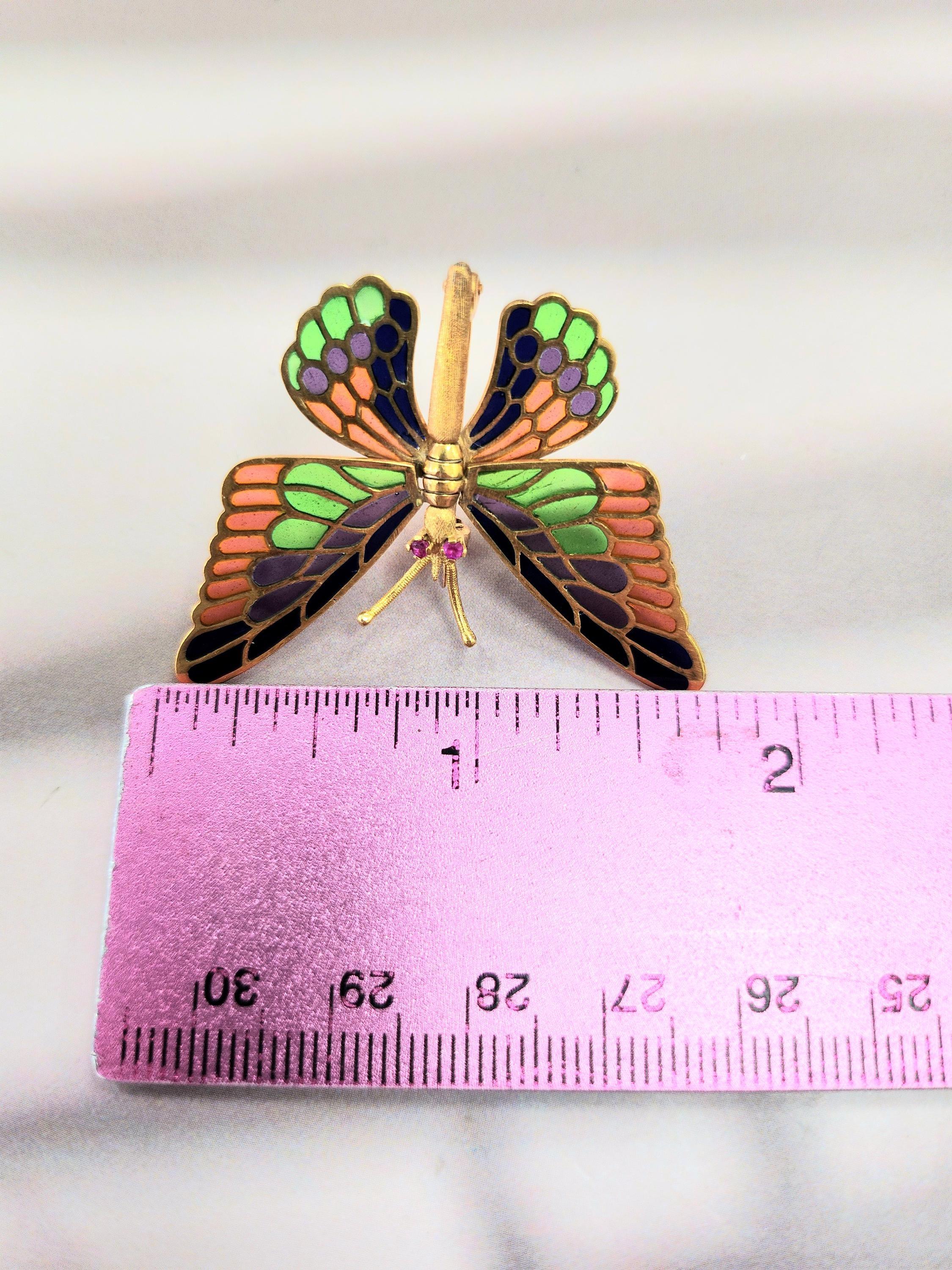 Broche Mariposa Articulada de Oro Amarillo de 18 K con Aplique de Color Hecho en España en venta 2