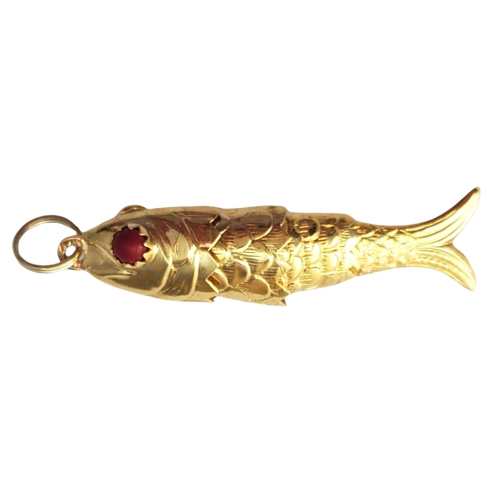 18K Yellow Gold Articulating Fish Charm  #18102