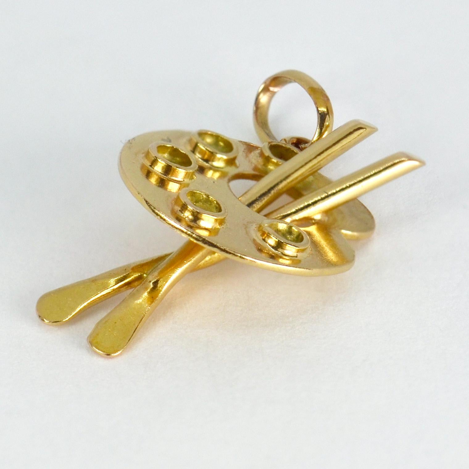 Women's or Men's 18 Karat Yellow Gold Artists Palette Charm Pendant