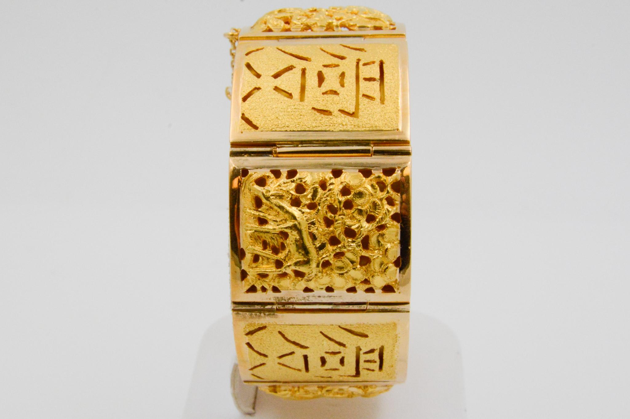Modern 18 Karat Yellow Gold Asian Four Season Panel Bracelet