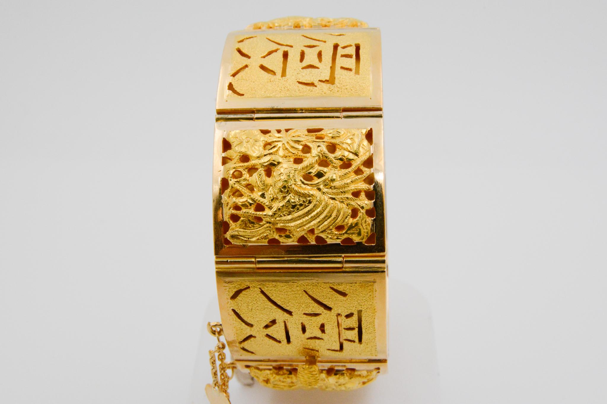 Women's 18 Karat Yellow Gold Asian Four Season Panel Bracelet