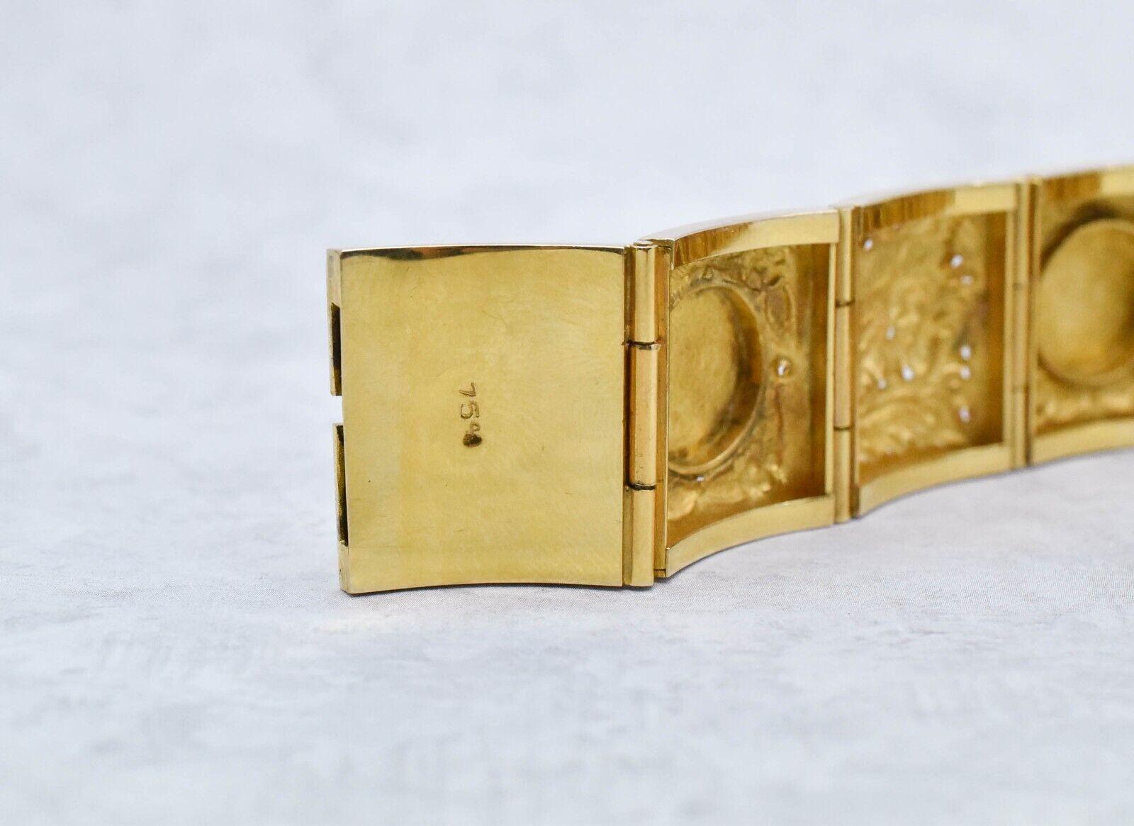 18k Yellow Gold Asian Plaque Hinge Cuff Bracelet, 6.5 inches - 37.0g For Sale 2