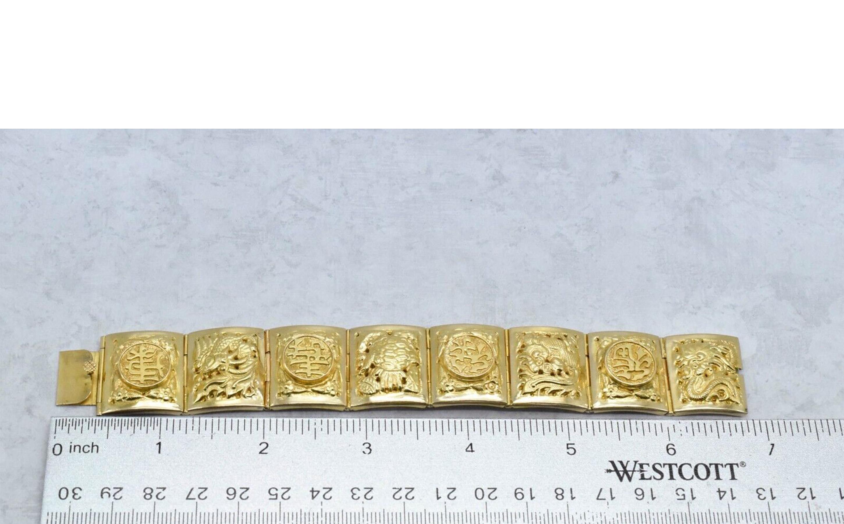 18k Yellow Gold Asian Plaque Hinge Cuff Bracelet, 6.5 inches - 37.0g For Sale 3