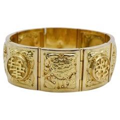 18k Yellow Gold Asian Plaque Hinge Cuff Bracelet, 6.5 inches - 37.0g