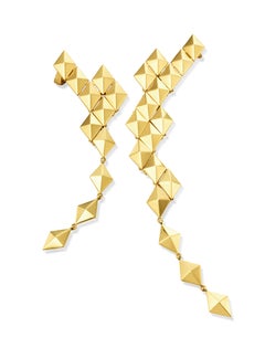 18 Karat Yellow Gold Asymmetrical Drop Earrings