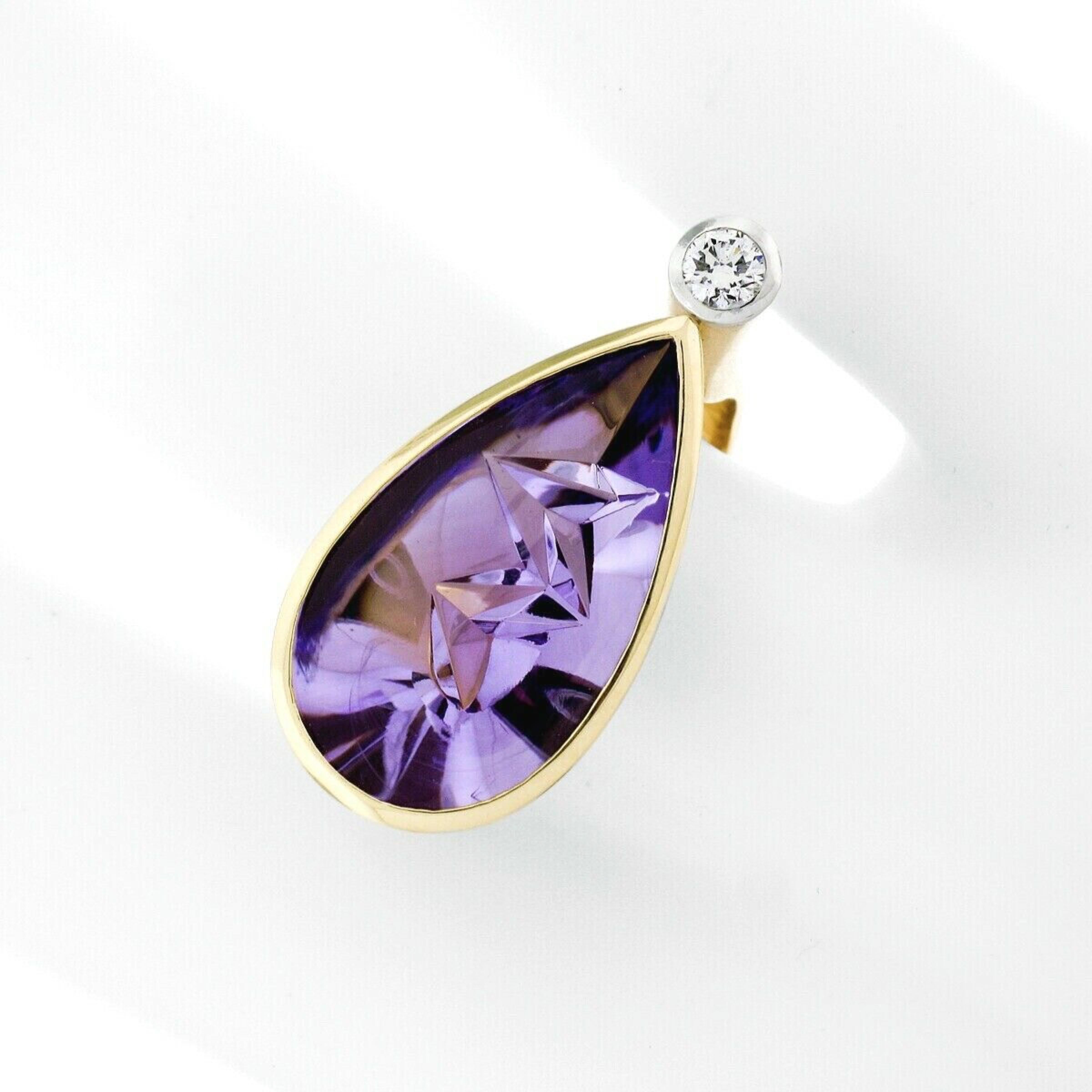 18k Yellow Gold Atelier Munsteiner Icicle Cut Amethyst Diamond Ring w/ Papers 1