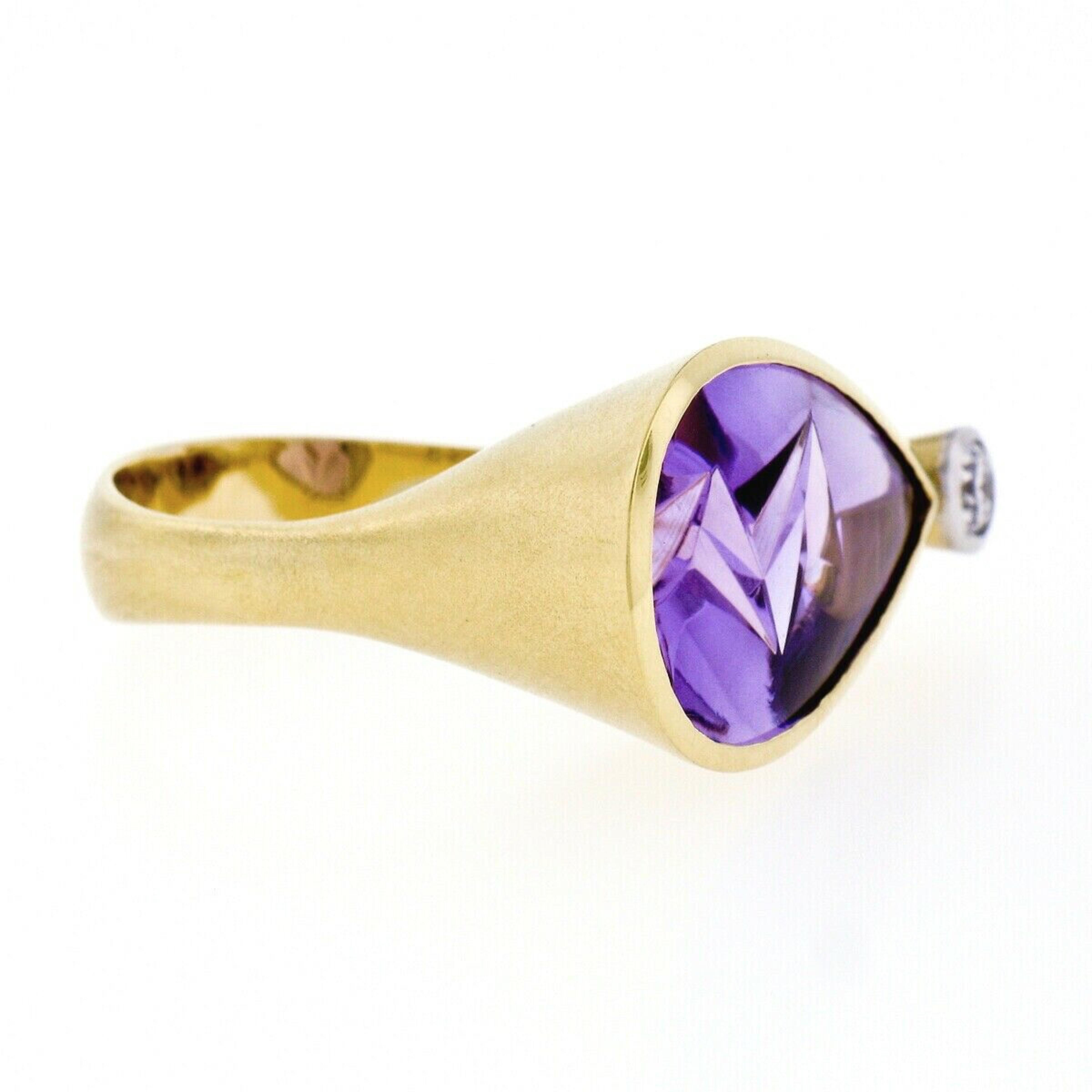 18k Yellow Gold Atelier Munsteiner Icicle Cut Amethyst Diamond Ring w/ Papers 2