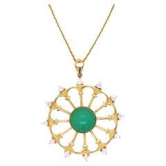 18k Yellow Gold Australian Chrysoprase & Diamond Pendant