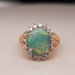 18K Yellow Gold Australian Opal and Diamond Ring