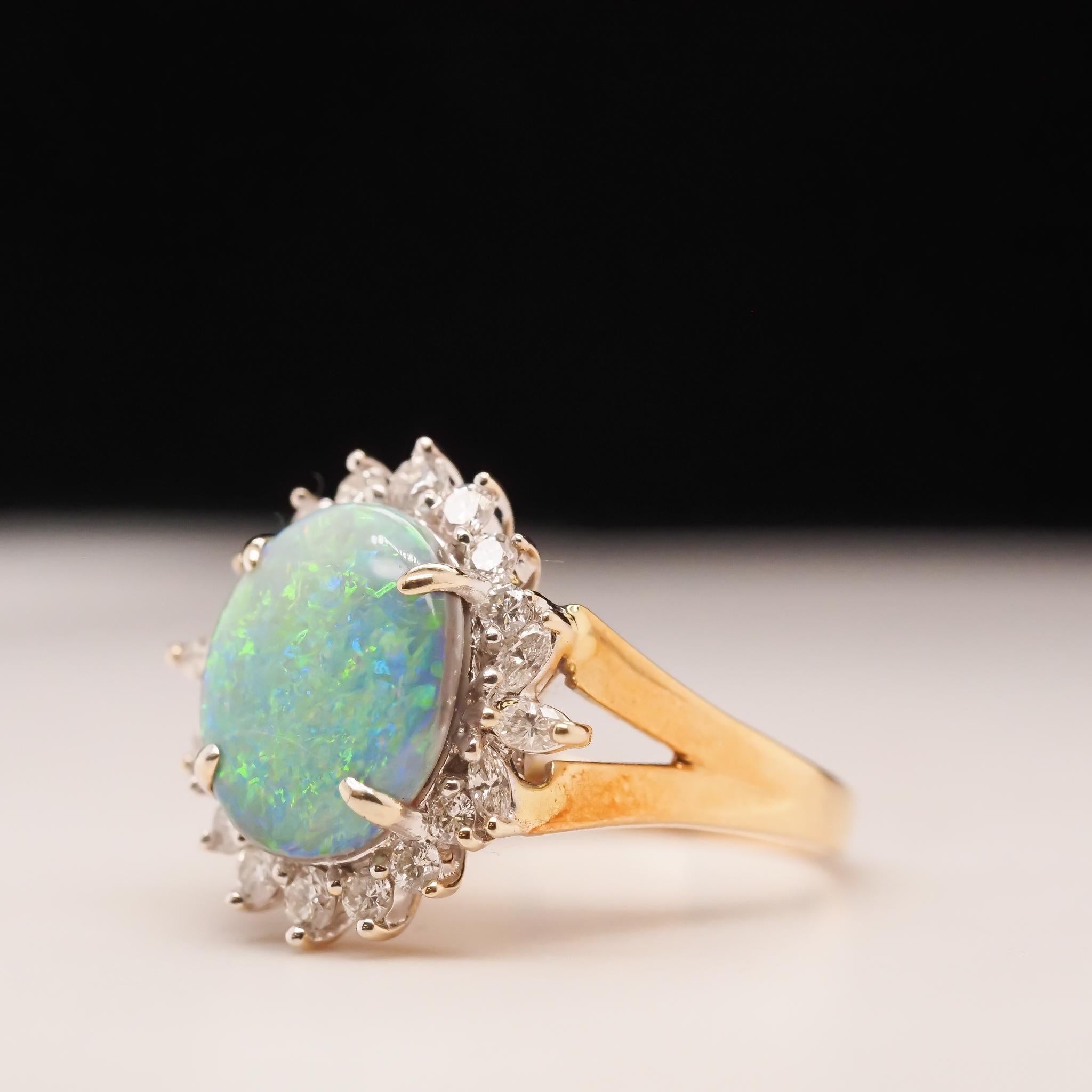 18K Yellow Gold Australian Opal and Diamond Ring For Sale 3