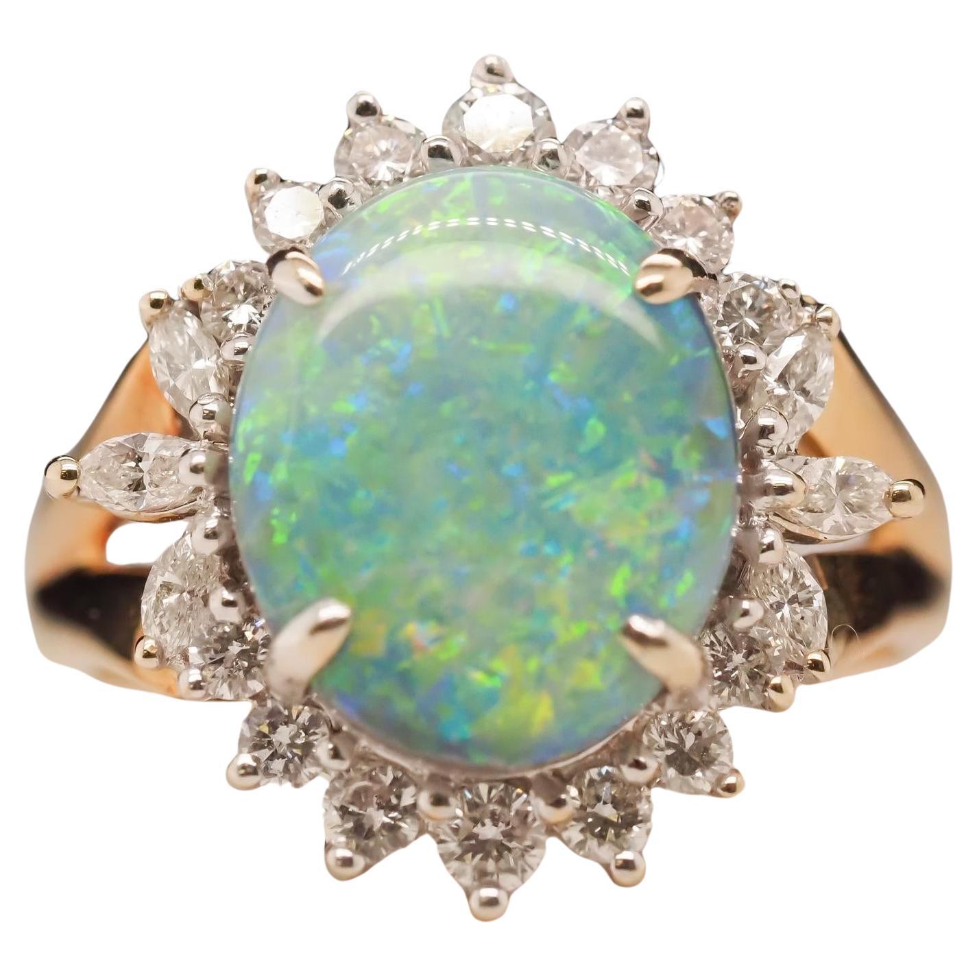 18K Yellow Gold Australian Opal and Diamond Ring