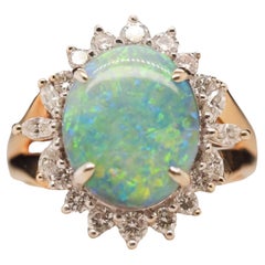 18K Yellow Gold Australian Opal and Diamond Ring