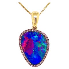 Australian 4.87ct Opal Doublet and Diamond Pendant Necklace in 18K Yellow Gold