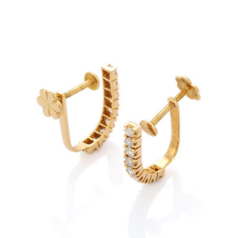 18 Karat Gelbgold authentische Diamant-Bar-Ohrstecker für sie Damen im Angebot