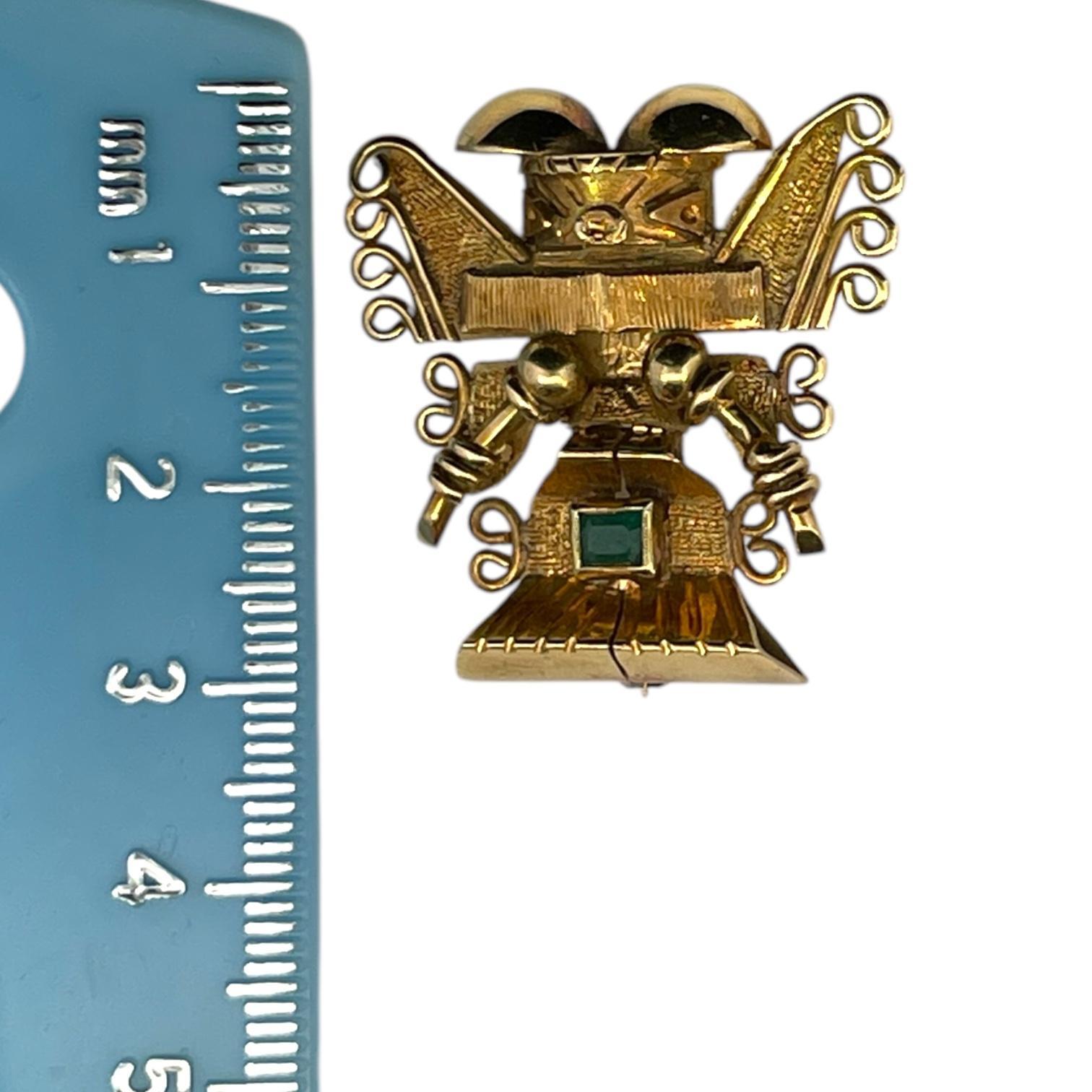 18k Yellow Gold Aztec Figure Brooch Pendant Convertible In Good Condition For Sale In New York, NY