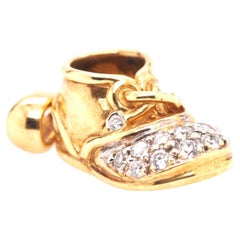 Used 18K Yellow Gold Baby Boots Diamond Pendant & Charm