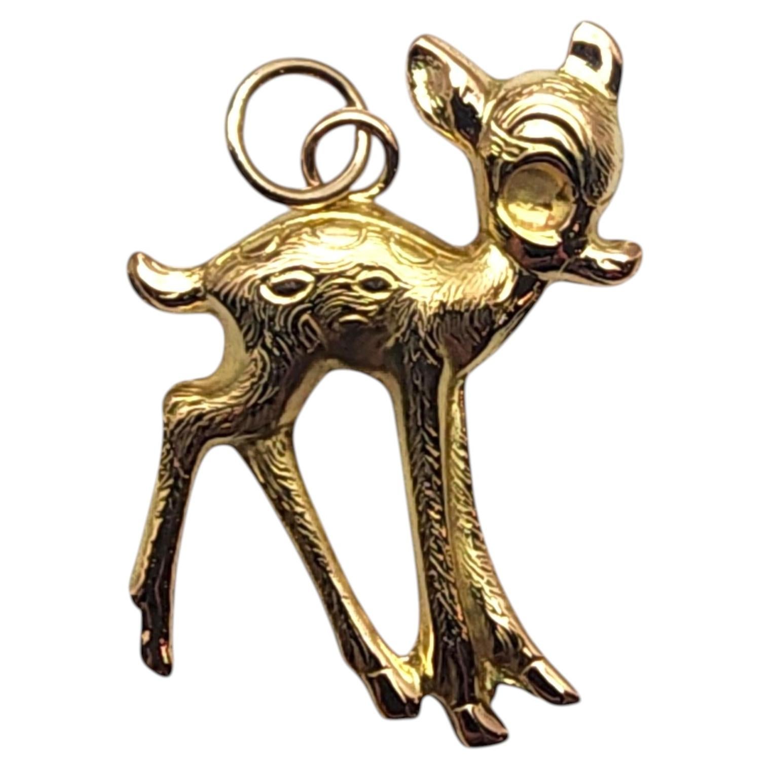 18K Yellow Gold Baby Deer Charm #25662 For Sale