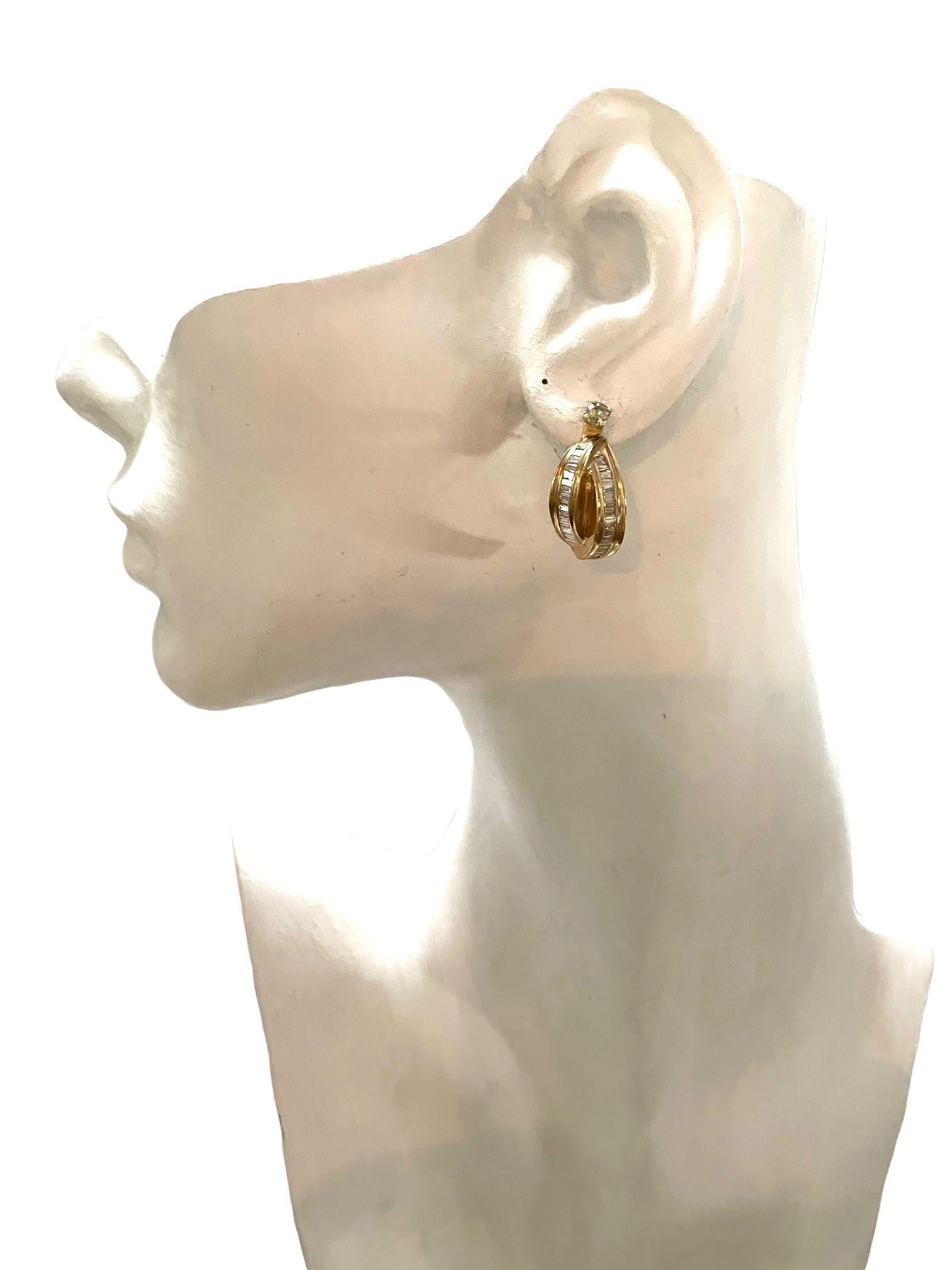 18K Yellow Gold Baguette Channel Set Diamond Earring Jackets with Appraisal 3