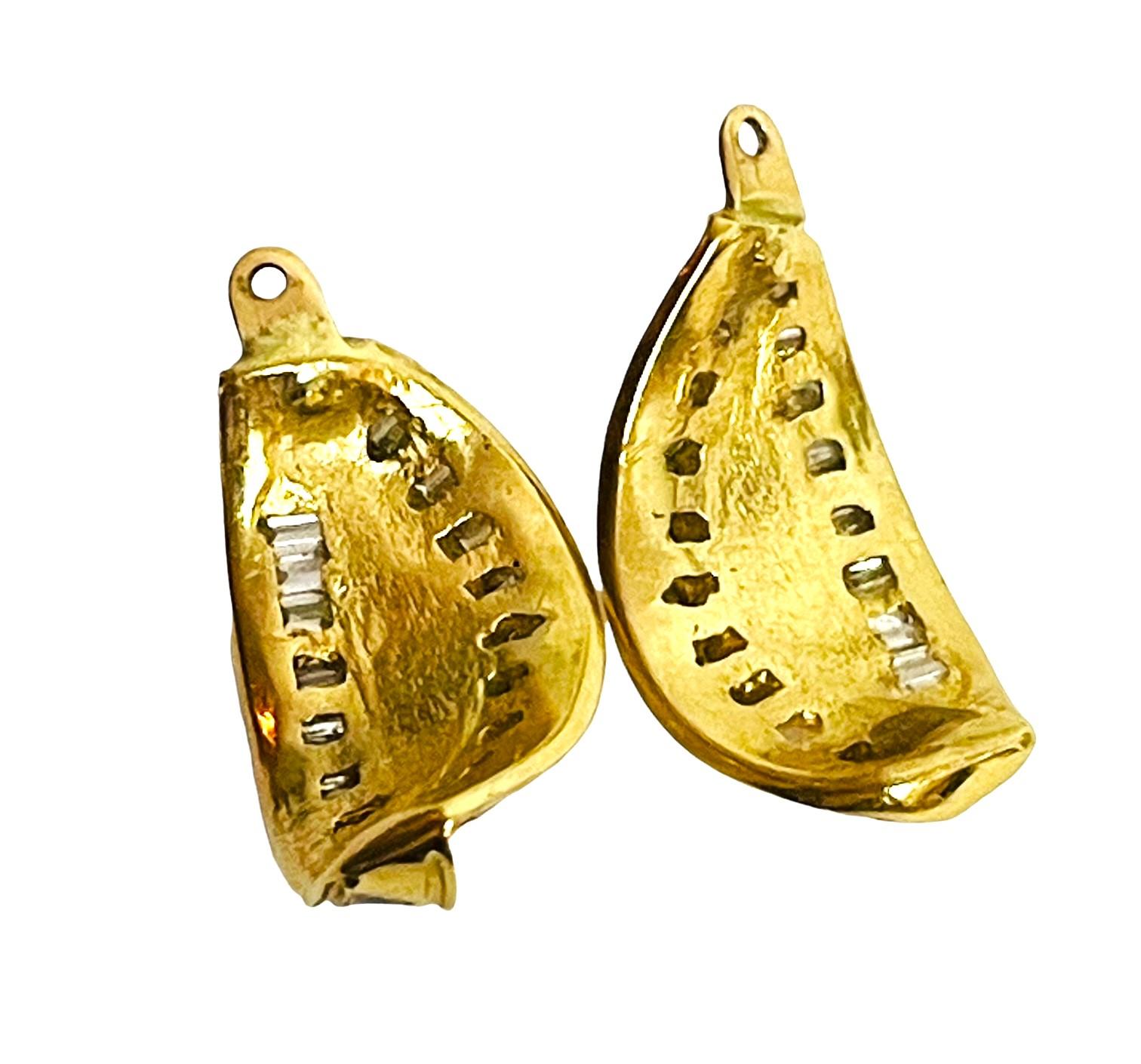 Art Deco 18K Yellow Gold Baguette Channel Set Diamond Earring Jackets with Appraisal