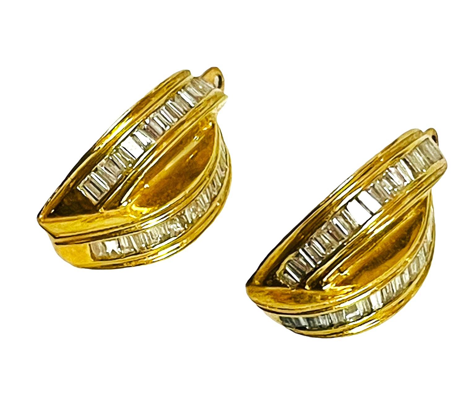 Baguette Cut 18K Yellow Gold Baguette Channel Set Diamond Earring Jackets with Appraisal