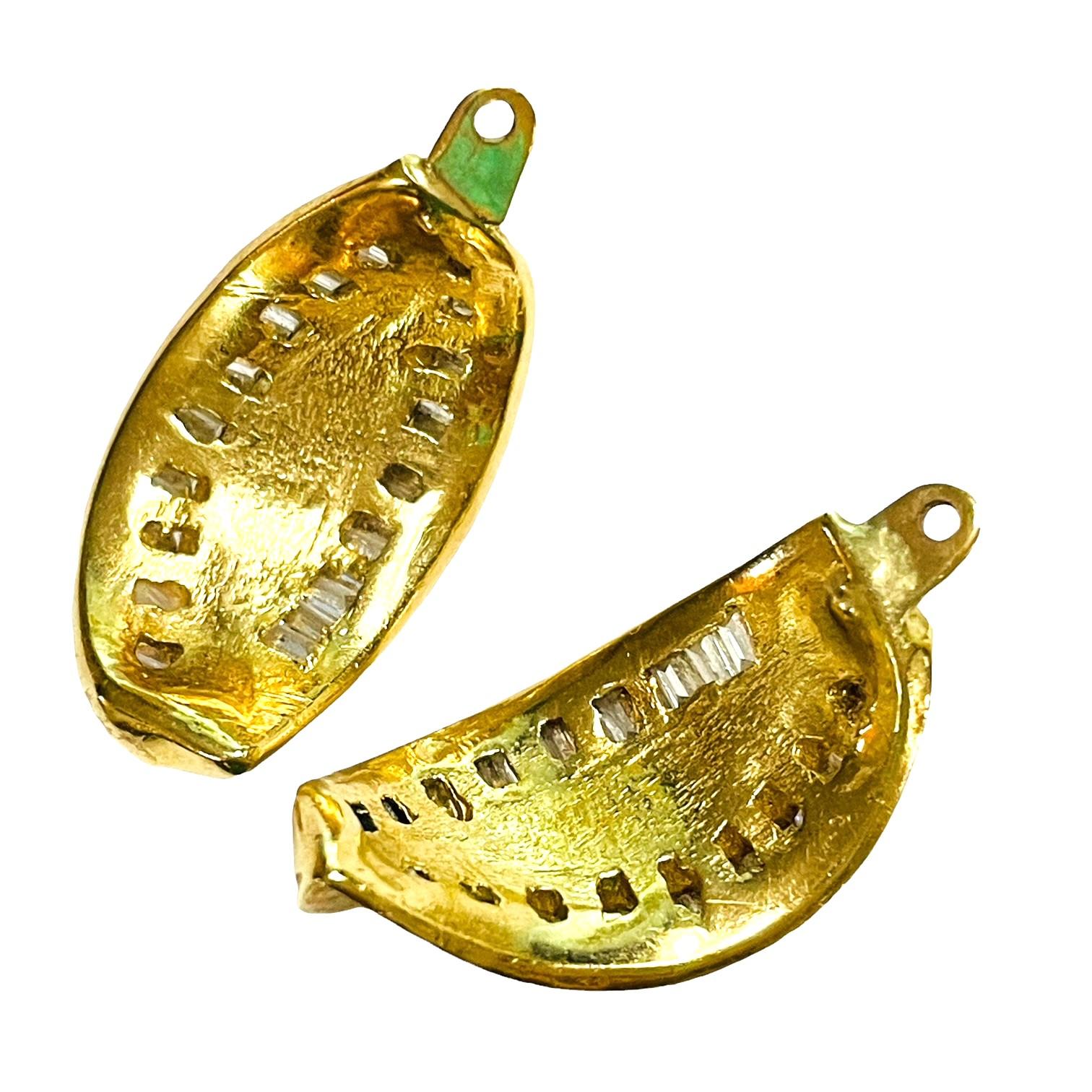 18K Yellow Gold Baguette Channel Set Diamond Earring Jackets with Appraisal In Excellent Condition In Eagan, MN