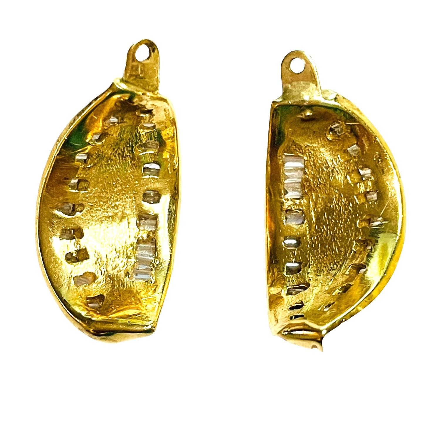 Women's 18K Yellow Gold Baguette Channel Set Diamond Earring Jackets with Appraisal