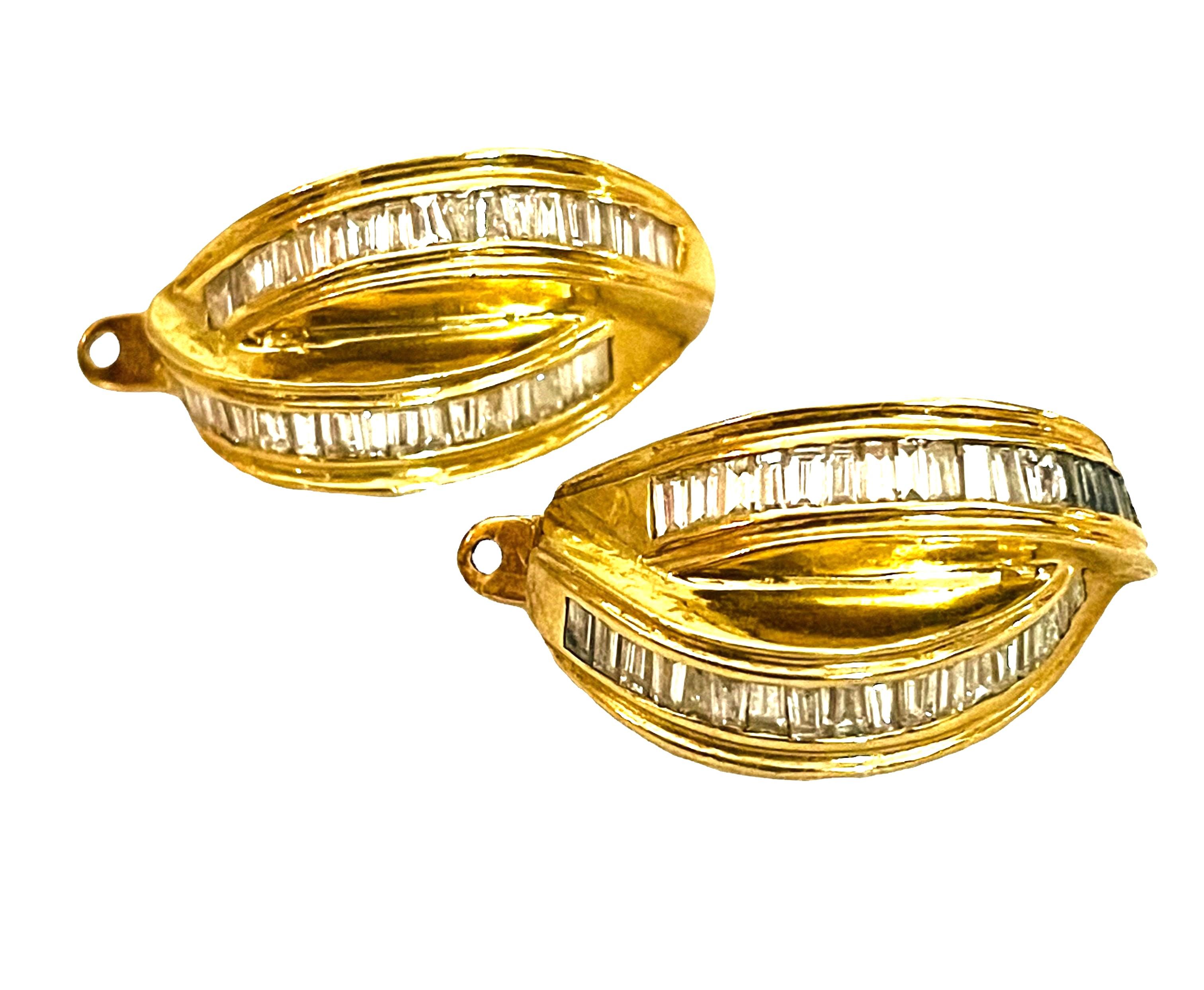 18K Yellow Gold Baguette Channel Set Diamond Earring Jackets with Appraisal 2