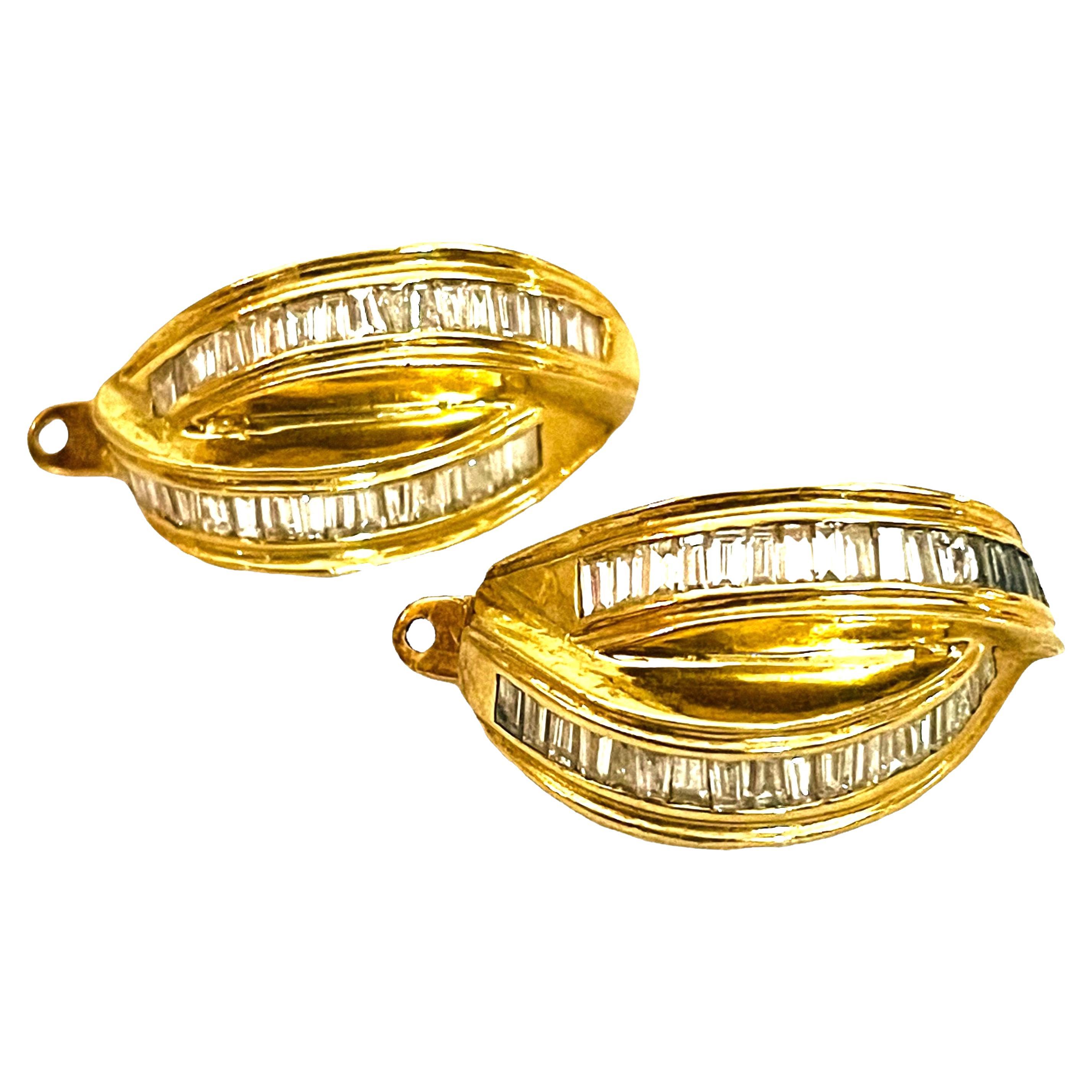 18K Yellow Gold Baguette Channel Set Diamond Earring Jackets with Appraisal