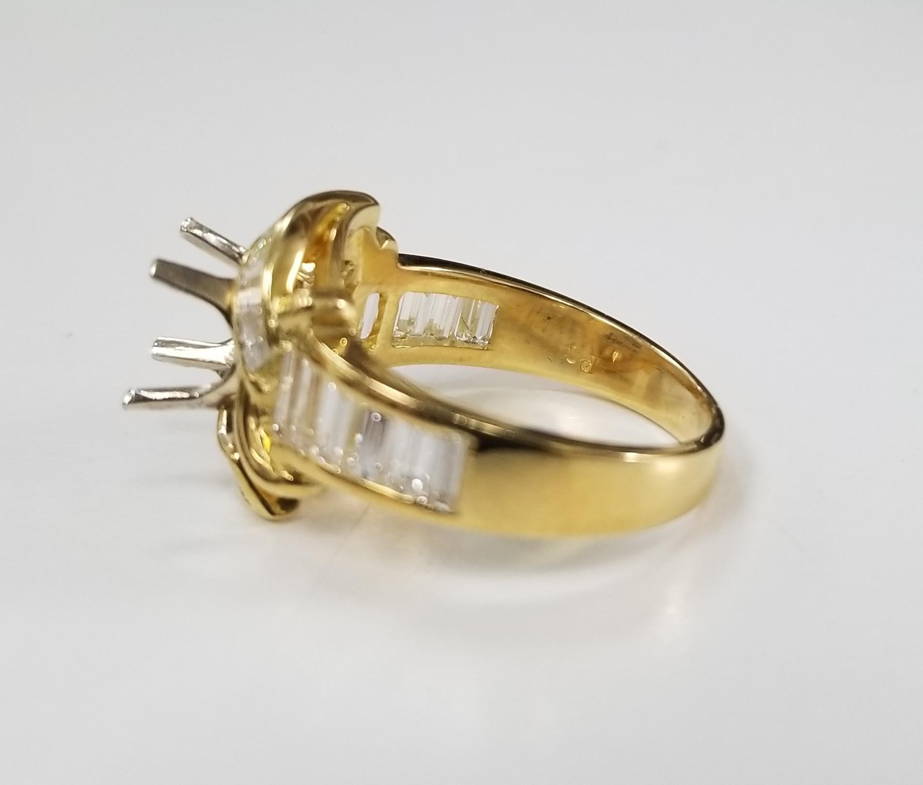 Contemporary 18 karat yellow gold baguette channel set ring For Sale