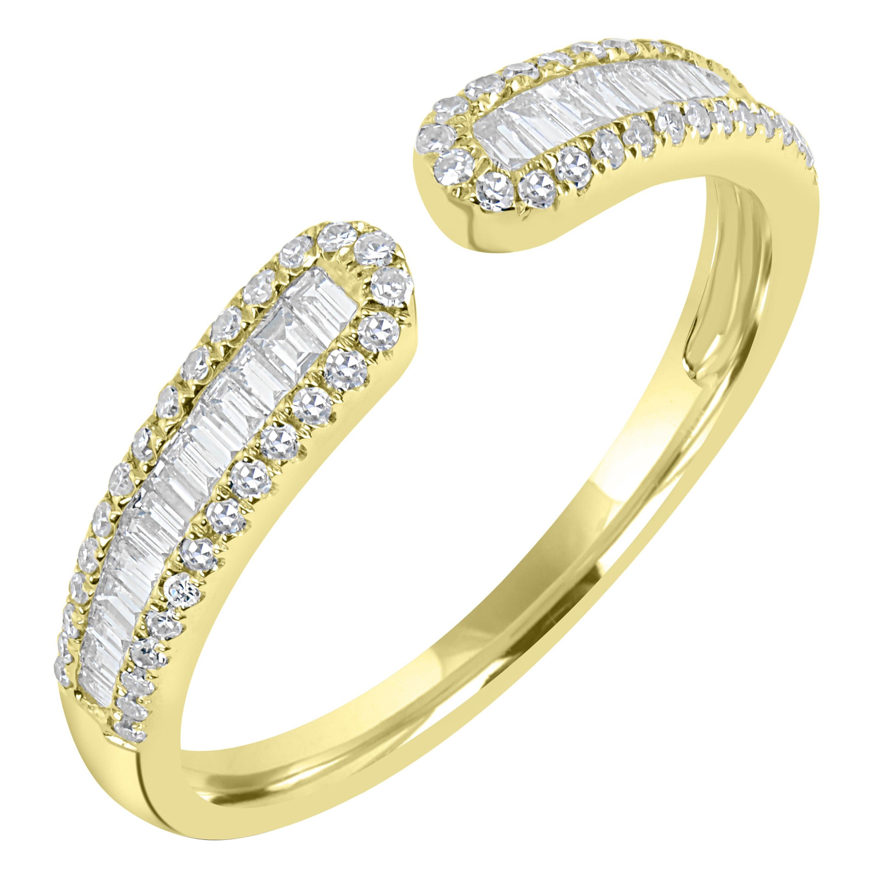 18k Yellow Gold Baguette Diamond Cuff Ring