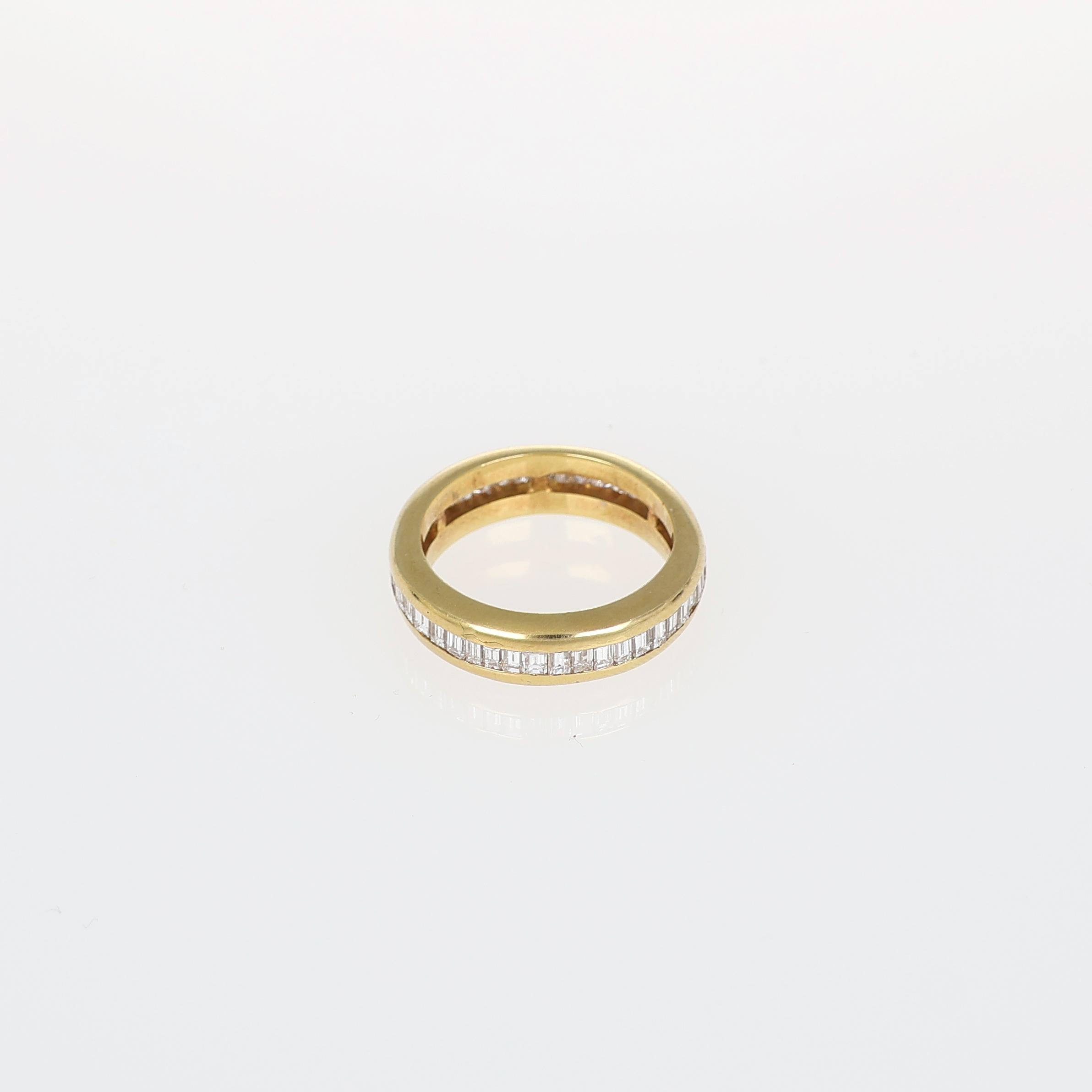 Women's or Men's 18K Yellow Gold Baguette Diamond Eternity Band For Sale