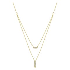 18k Yellow Gold Baguette Diamond Layered Necklace