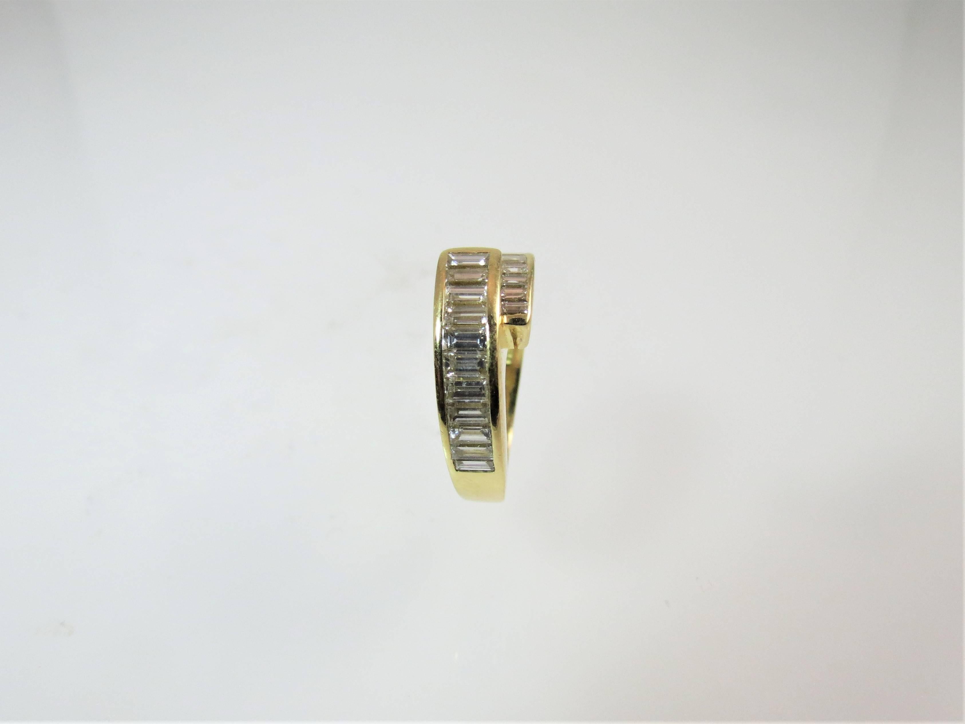 Women's 18 Karat Yellow Gold Baguette Diamond Ring For Sale